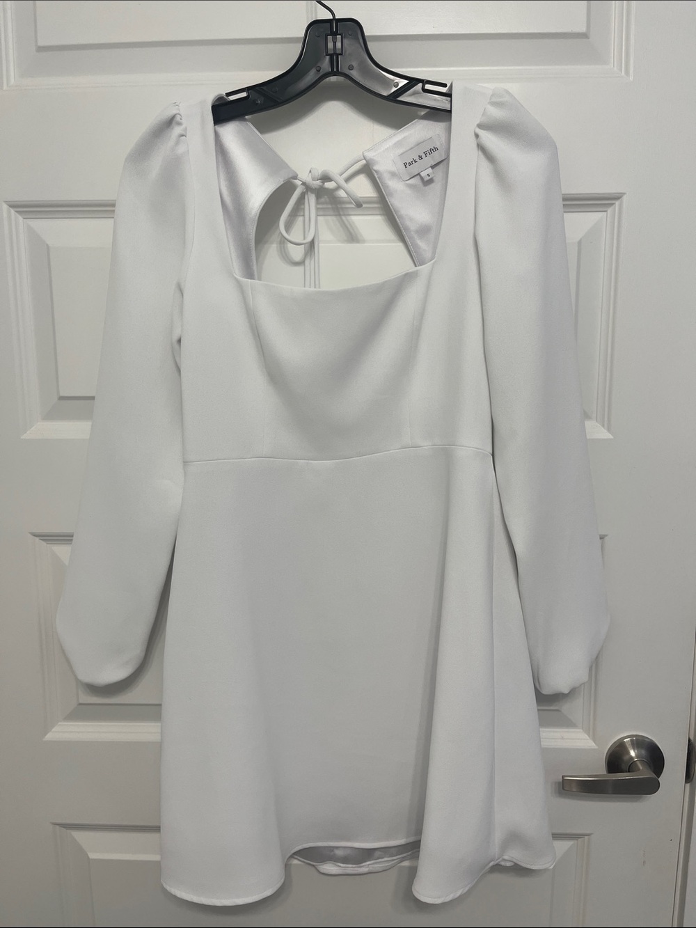 White Square-Neck Long Sleeve Dress